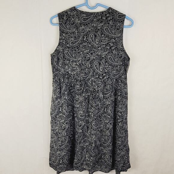 Old Navy black and white floral paisley print pleated dress Size large Boho - Picture 2 of 7